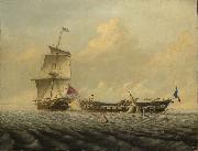 Thomas Baines Action between HMS France oil painting artist